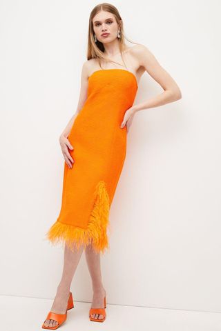 Karen Millen + Boucle Feather Hem Pencil Dress