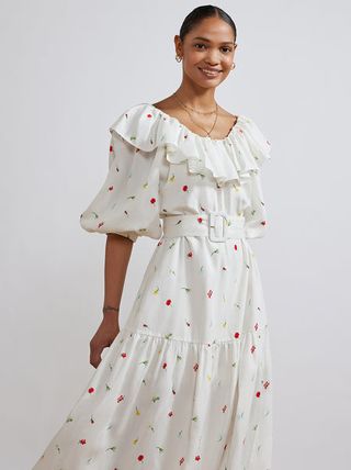 Kitri + Imelda White Vintage Floral Midi Dress