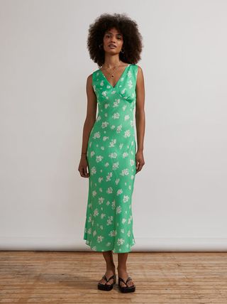 Kitri + Claire Green Mono Floral Slip Dress