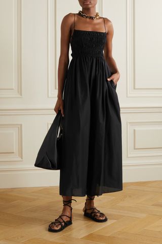 Matteau + Shirred Organic Cotton and Silk-Blend Midi Dress