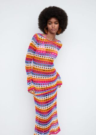 Mango + Multi-Coloured Crochet Dress