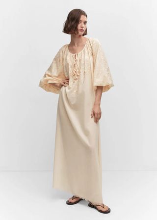 Mango + Puff-Sleeved Embroidered Dress