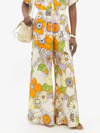 Alémais + Farrah Floral-Print Linen Wide-Leg Trousers