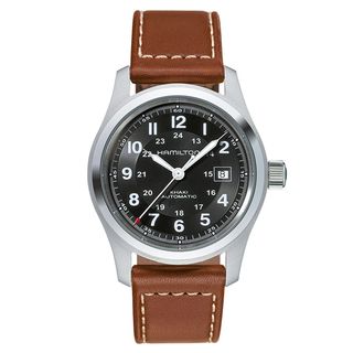 Hamilton + Swiss Automatic Khaki Field Brown Leather Strap Watch