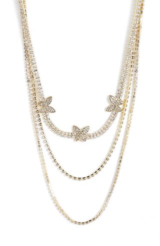 Bp + Crystal Butterfly Three Layer Necklace