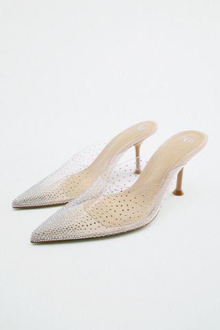 Zara + Rhinestone Heeled Vinyl Mules