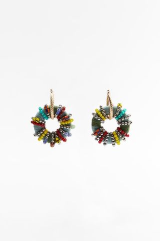 Zara + Hoop Earrings With Multicoloured Beads