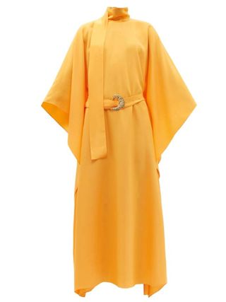 Taller Marmo + Sol Scarf-Neck Belted Crepe Dress