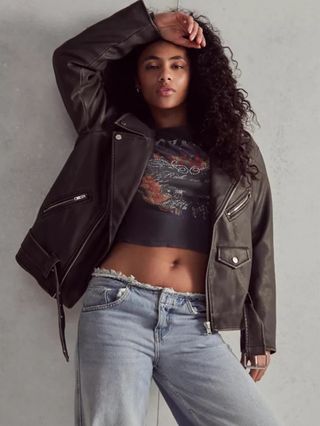 Urban Outfitters + Faux Leather Oversized Biker Jacket