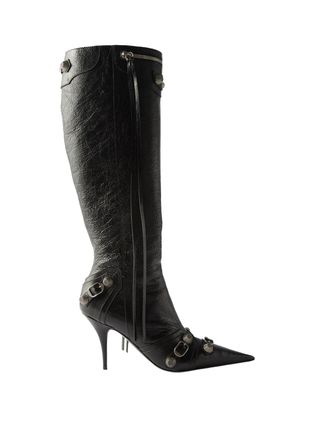 Balenciaga + Cagole Buckled Knee-High Leather Boots