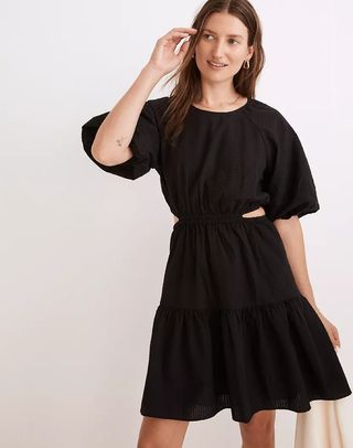 Madewell + Seersucker Puff-Sleeve Cutout Mini Dress
