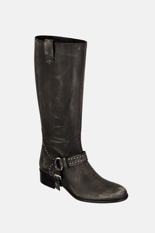 Zara + Studded Knee High Leather Boots Limited Edition