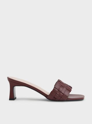 Charles & Keith + Brown Woven Square Toe Mules