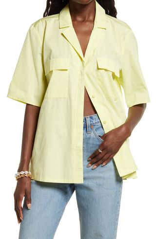 Open Edit + Cotton Poplin Button-Up Camp Shirt