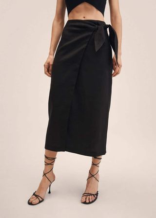 Mango + Linen-Blend Wrap Skirt