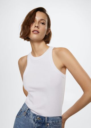 Mango + Ribbed Cotton-Blend Top