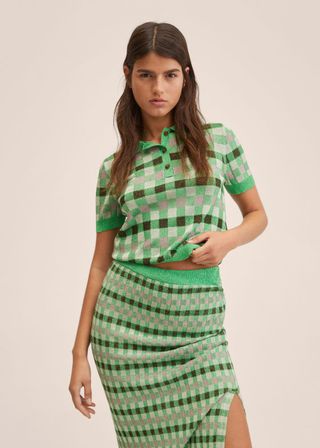 Mango + Fine-Knit Print Polo Shirt
