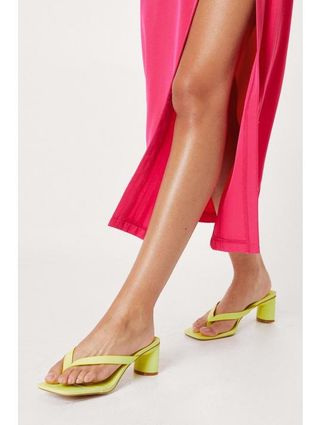 Nasty Gal + Faux Leather Toe Thong Heeled Mules