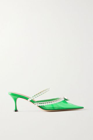 Mach & Mach + Diamond of Elizabeth 65 Embellished Neon Pvc and Patent-Leather Mules