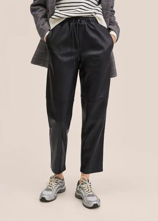 Mango + Leather-Effect Elastic Waist Trousers