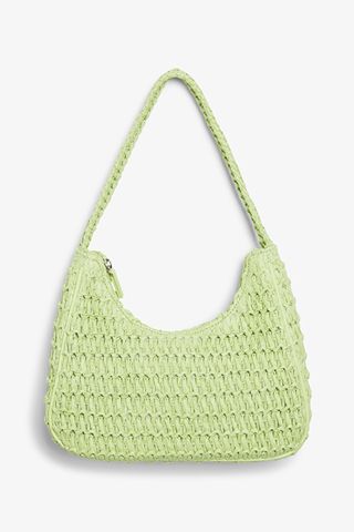 Monki + Green Crochet Style Baguette Bag