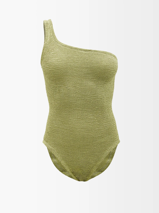 Hunza G + Nancy One-Shoulder Crinkle-Knit Swimsuit