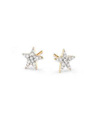 Kendra Scott + Star 14k Yellow Gold Stud Earrings in White Diamonds