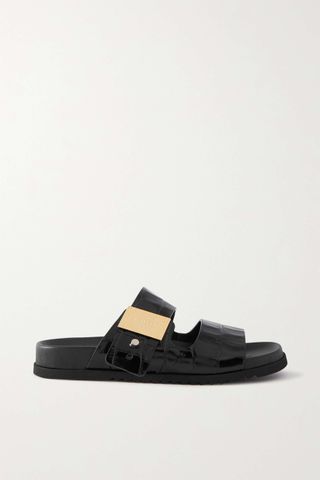 Burberry + Olympia Embellished Croc-Effect Leather Sandals