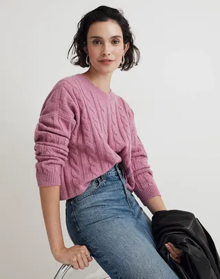 Madewell + (Re)sourced Cashmere Cable-Knit Crop Sweater