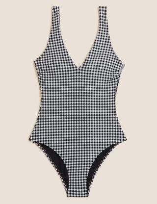 M&S Collection + Gingham Padded Plunge Swimsuit