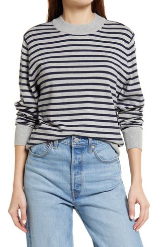 Treasure & Bond + Women's Stripe Mock Neck Cotton Blend Sweater