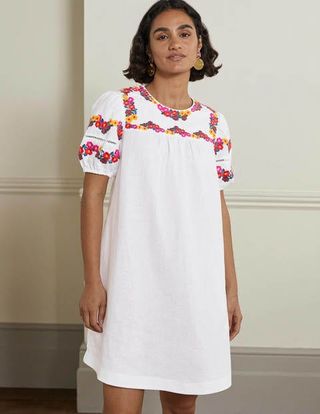 Boden + Embroidered Linen Shift Dress