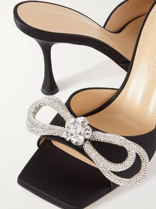 Mach & Mach + Double Bow Crystal-Embellished Satin Mules