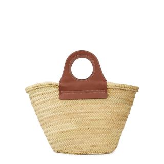 Hereu + Cabas Brown Leather and Raffia Basket Bag
