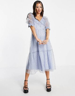 Topshop + Spot Taffeta Occasion Dress in Blue