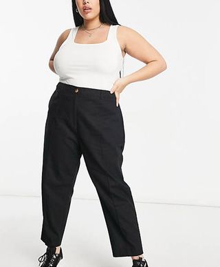 ASOS Curve + Linen Cigarette Pants in Black