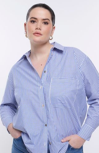 River Island + Stripe Poplin Button-Up Shirt