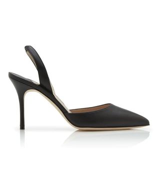 Manolo Blahnik + Black Calf Leather Slingback Pumps