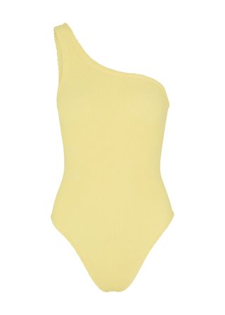 Hunza G + Nancy One-Shoulder Seersucker Swimsuit