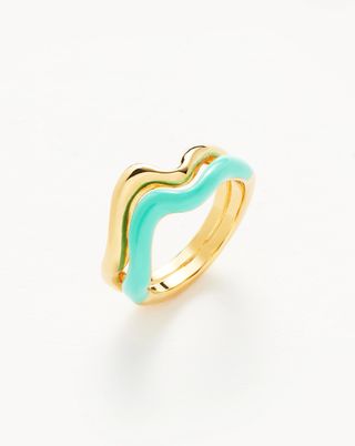 Missoma + Squiggle Curve Two Tone Enamel Stacking Ring in Neon Aqua