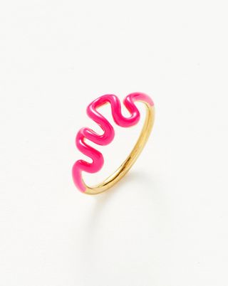 Missoma + Squiggle Wavy Enamel Stacking Ring in Hot Pink