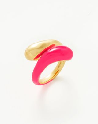 Missoma + Squiggle Two Tone Enamel Crossover Ring in Hot Pink