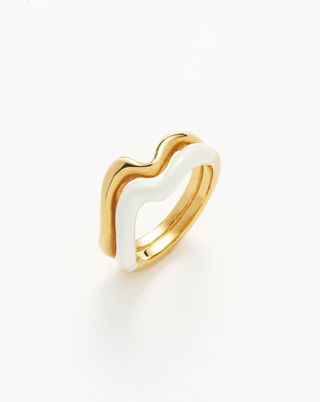 Missoma + Squiggle Curve Two Tone Enamel Stacking Ring in Bright White