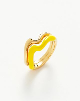 Missoma + Squiggle Curve Two Tone Enamel Stacking Ring in Lemon Yellow