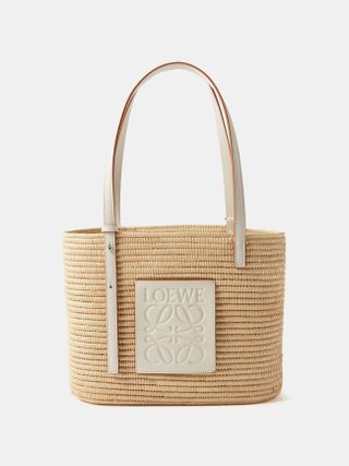 Loewe + Anagram Leather-Trimmed Raffia Basket Bag