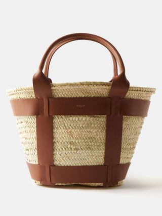 Demellier + Santorini Maxi Leather-Trim Basket Bag