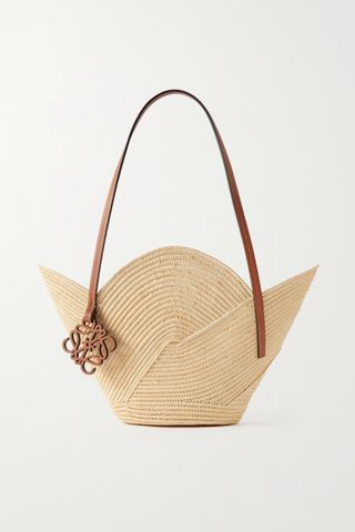 Loewe + + Paula's Ibiza Petal Basket Leather-Trimmed Raffia Tote Bag