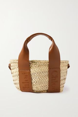 Chloé + Chloé Sense Leather-Trimmed Raffia Tote