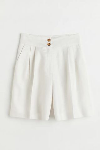 H&M + Wide-Cut Linen-Blend Shorts