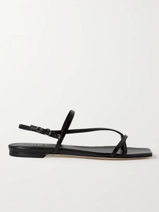 Aeyde + Ella Glossed-Leather Slingback Sandals